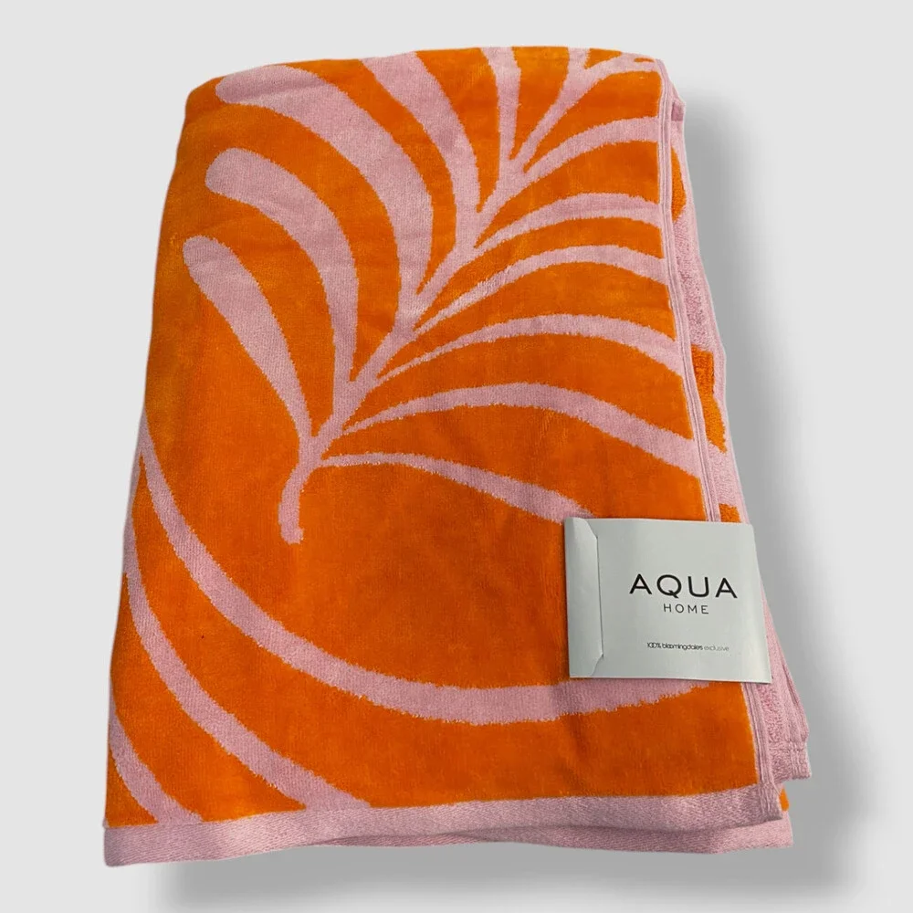 Aqua Home Orange Large Palm Leaf Floral Beach Towel |Size 40 in x 70 in